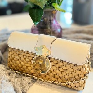 Michael Kors Natural Straw Clutch Ivory Leather Purse